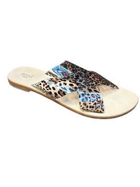 SEED Heritage Leopard Print Jelly and Leather Flat Slide Sandals Size EU40 US9.5